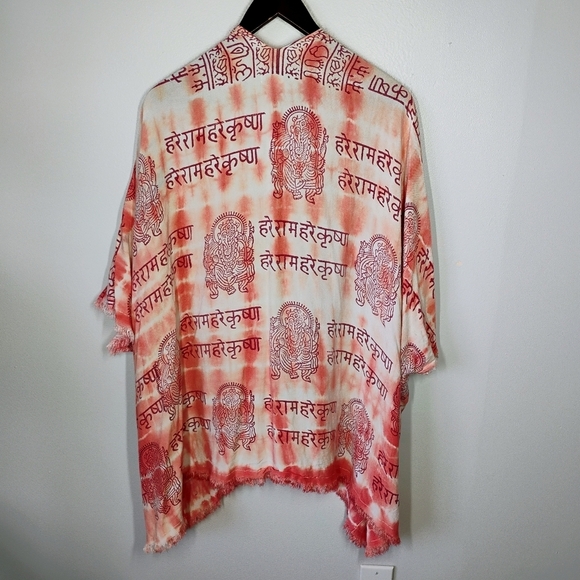 World Market Ganesha Tie Dye Kimono Shawl Pink White Mantra Hippie One Size - Picture 4 of 12